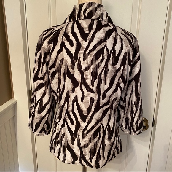 CHICO’S JACKET BLACK WHITE GRAY ZIP FRONT COLLAR POCKETS SIZE 0 S - Picture 6 of 8